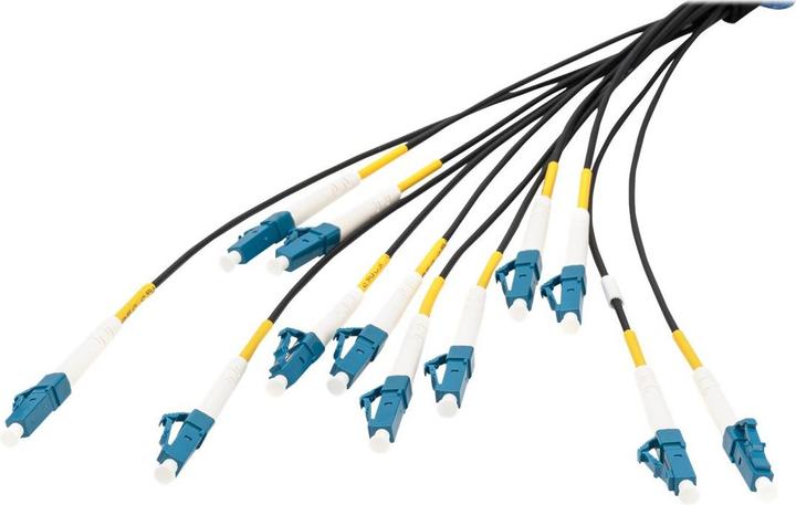 Actual product image Digitus Pre-assembled Fiberglass Universal Breakout Cable, Multi Mode OS2, 12 Fibers, LC/UPC - LC/UPC (S/UTP, CAT6, 100 m)