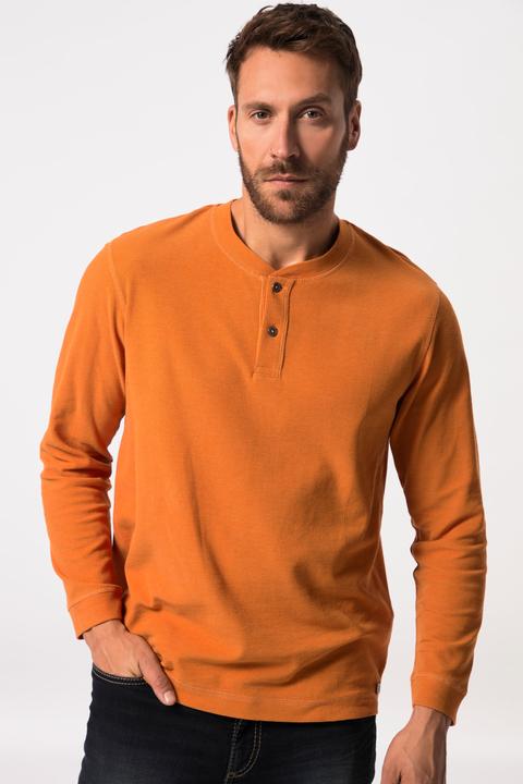 Actual product image JP1880 Henley, long sleeve, waffle piqué, round neck with button placket, up to 8 XL (5XL)