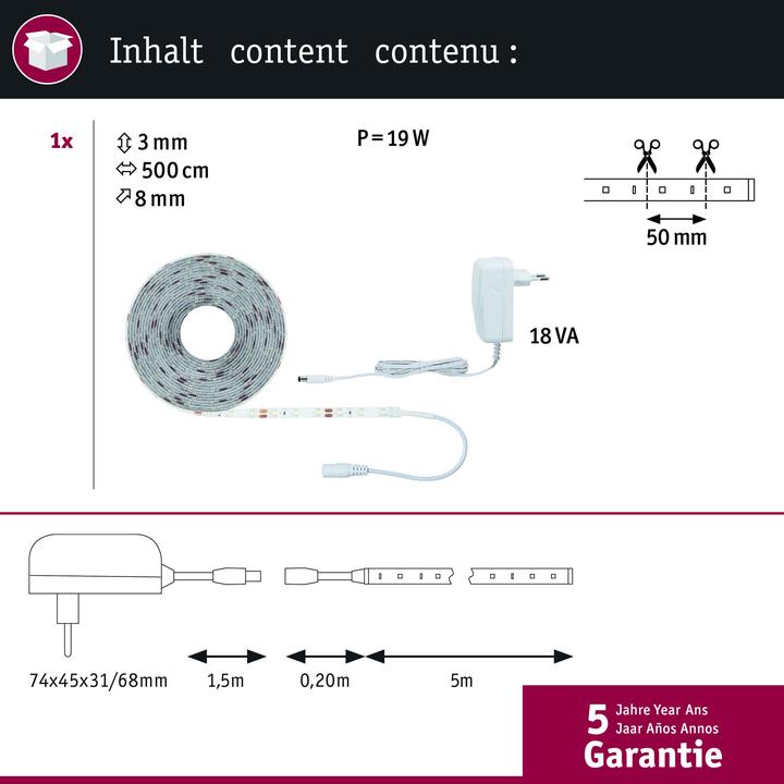 Image du produit Paulmann Ensemble complet de bandes LED SimpLED (Lumière du jour, 500 cm, Intérieur)