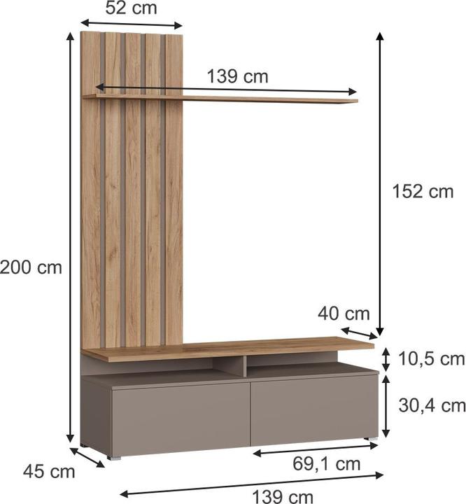 Image du produit Vicco Wohnwand Harro, Goldkraft Eiche/Greige