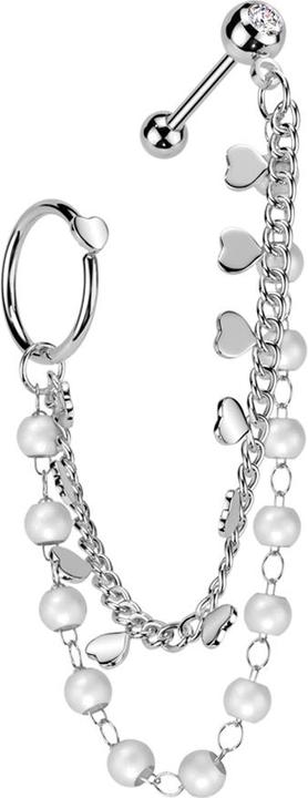 Actual product image Star Piercing Micro Barbell silber mit Kugel und Kugeln Kristall silber doppelte Verbindungskette Perlen Ring Herz (Brass, Surgical steel 316L)