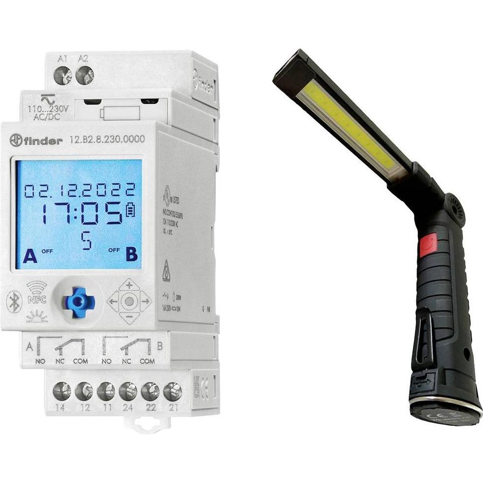 Finder, Zeitschaltuhr, Aktionspaket Schaltuhr 12.B2.8.23 mit LED-Strahler