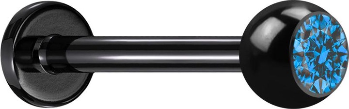 Produktbild Star Piercing Micro Labret schwarz mit Kugel und Kristall hellblau (ohne Messing, Titan G23)