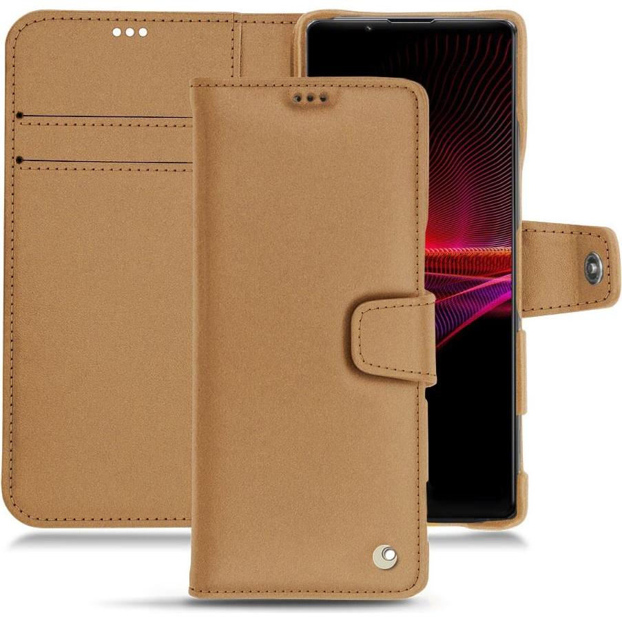 Noreve Lederschutzhülle Wallet (Sony Xperia 1 III), Smartphone Hülle, Beige