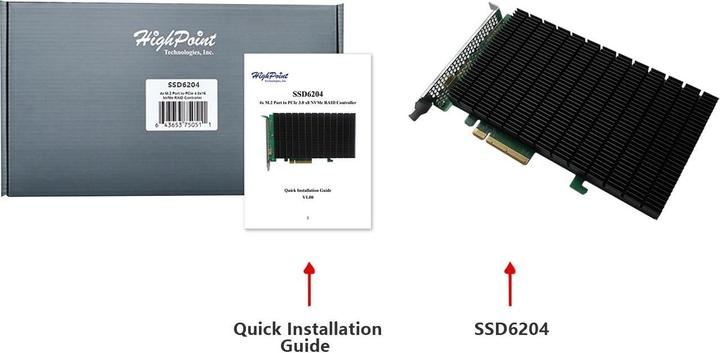 Produktbild HighPoint RAID-Controller SSD6204 4x M.2 NVME, bootfähig
