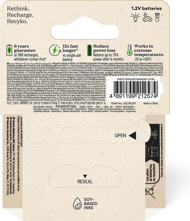 Productafbeelding GP Batteries GP Nab??jec?? bat. ReCyko 2600 AA (HR6) - 4ks (4 Pcs., AA, 2600 mAh)