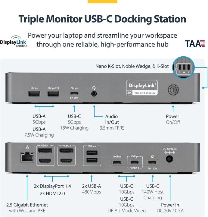 Produktbild StarTech 3x Monitor Docking Station 4k 60hz Hdmi/Displayport Taa (USB-C)