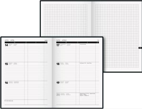 Actual product image Book calendar TimeCentre model 725 (2025) (14.8 x 21 cm, German, French, Italian, English)