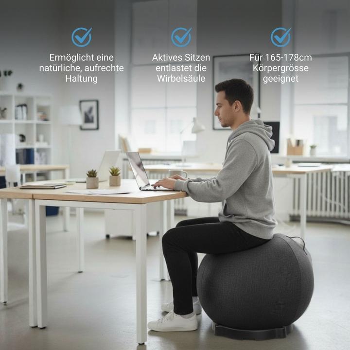 Produktbild Hermex Sitzball mit Schutzhülle Yoga-Ball Gymnastikball Fitnessball (65 cm)