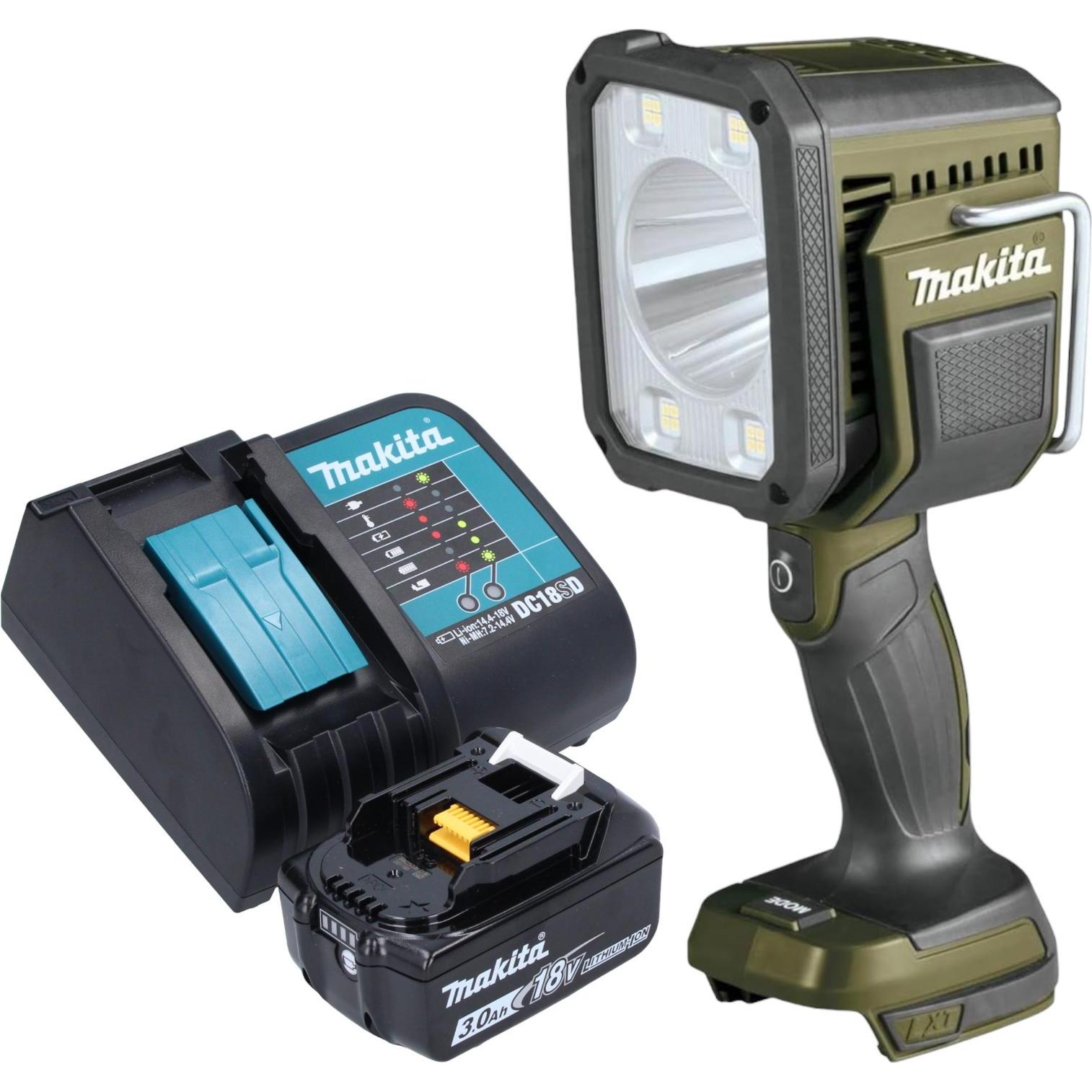 Makita, Arbeitsleuchte, DML 812 SF1 Akku Handstrahler 18 V 1250 lm LED Olive Grün Outdoor Adventure Sonderedition + (125...