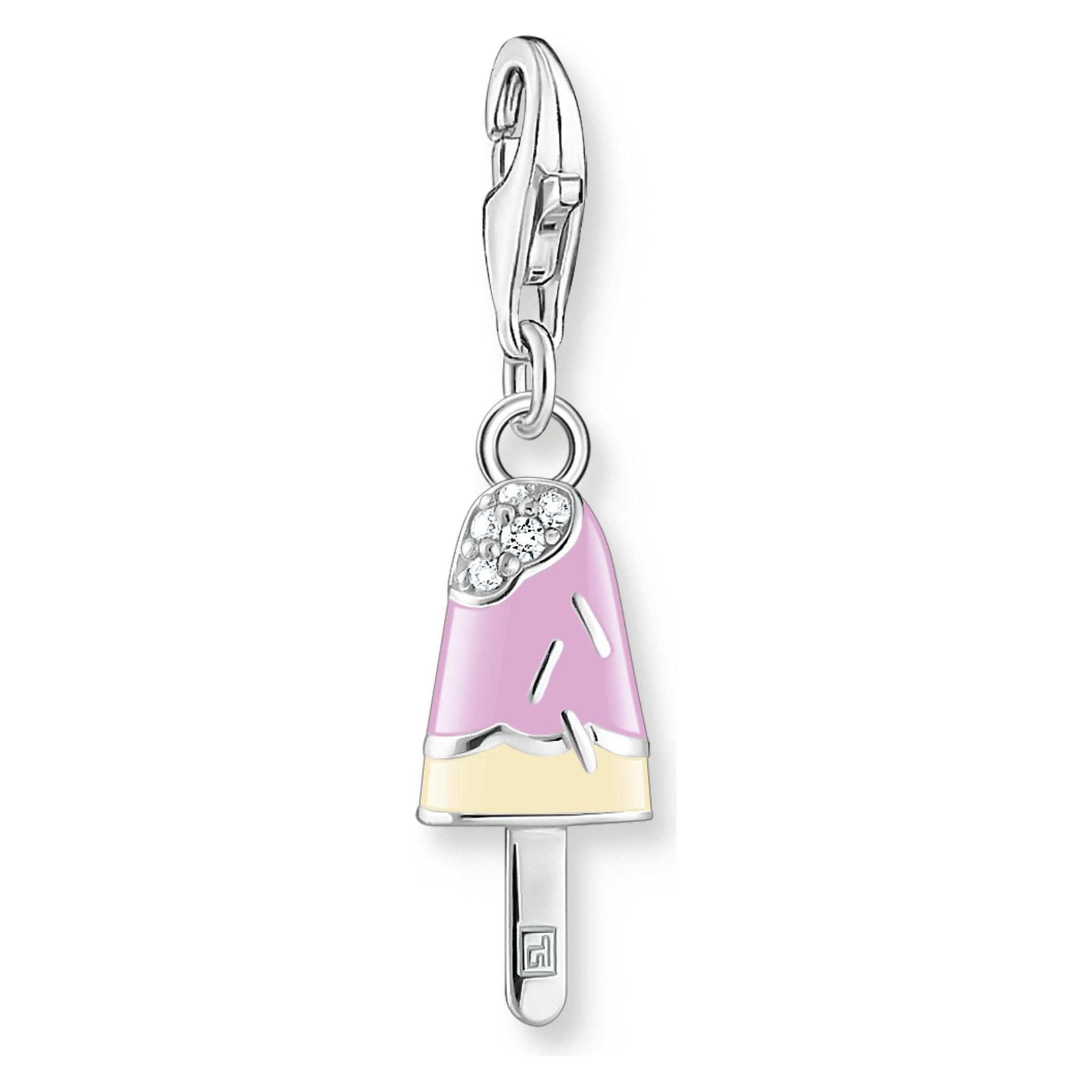 Thomas Sabo, Kettenanhänger, Charm-Anhänger Buntes Eis Am Stiel Mit Weissen Steinen Silber, (925er Silber, Emaille)