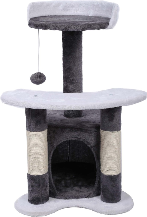 Wiltec Cat Tree Scratching Post Climbing Tree 67cm in Grey/White with Plattform, Cave and Ball (67 cm, Grey/white)