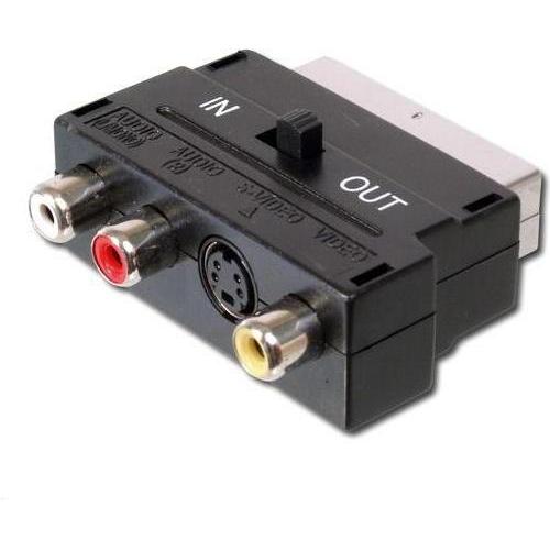 PremiumCord Adattatore SCART-3x Cinch + S-Video con interruttore IN/OUT, Convertitore video