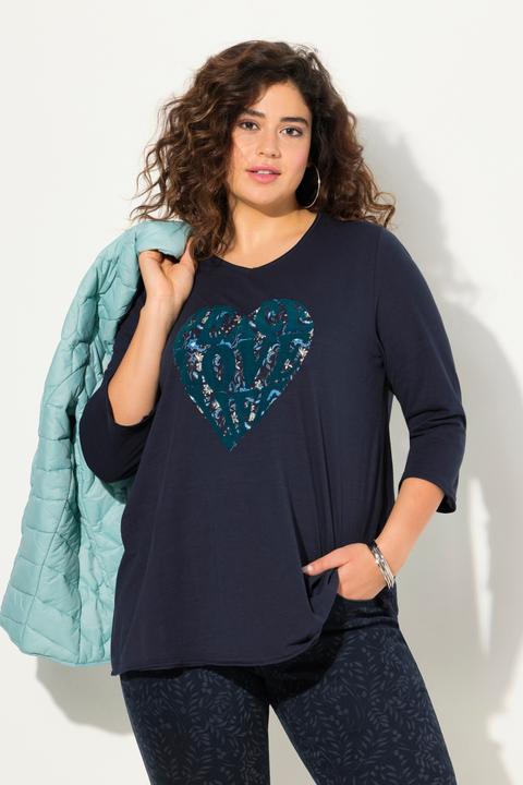 Immagine prodotto Ulla Popken Maglia dal taglio svasato con cuore, scollo a V e maniche lunghe (46, 48)