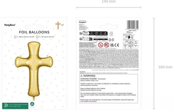 Actual product image Partydeco Gold foil balloon cross, 103.5 x 74.5 cm (1x)