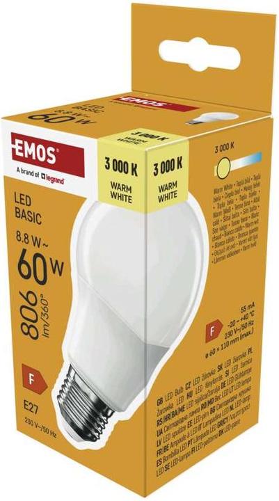 Immagine prodotto Emos LED BASIC A60 8,8W(60W) 806lm E27 WW (E27, 806 lm, 1x)