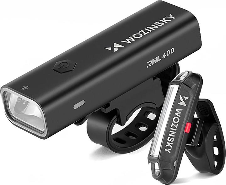 Wozinsky WSBLB2 USB-C Fahrradlicht-Set vorne (400 lm) und hinten, Schwarz (400 lm, 100 lm)