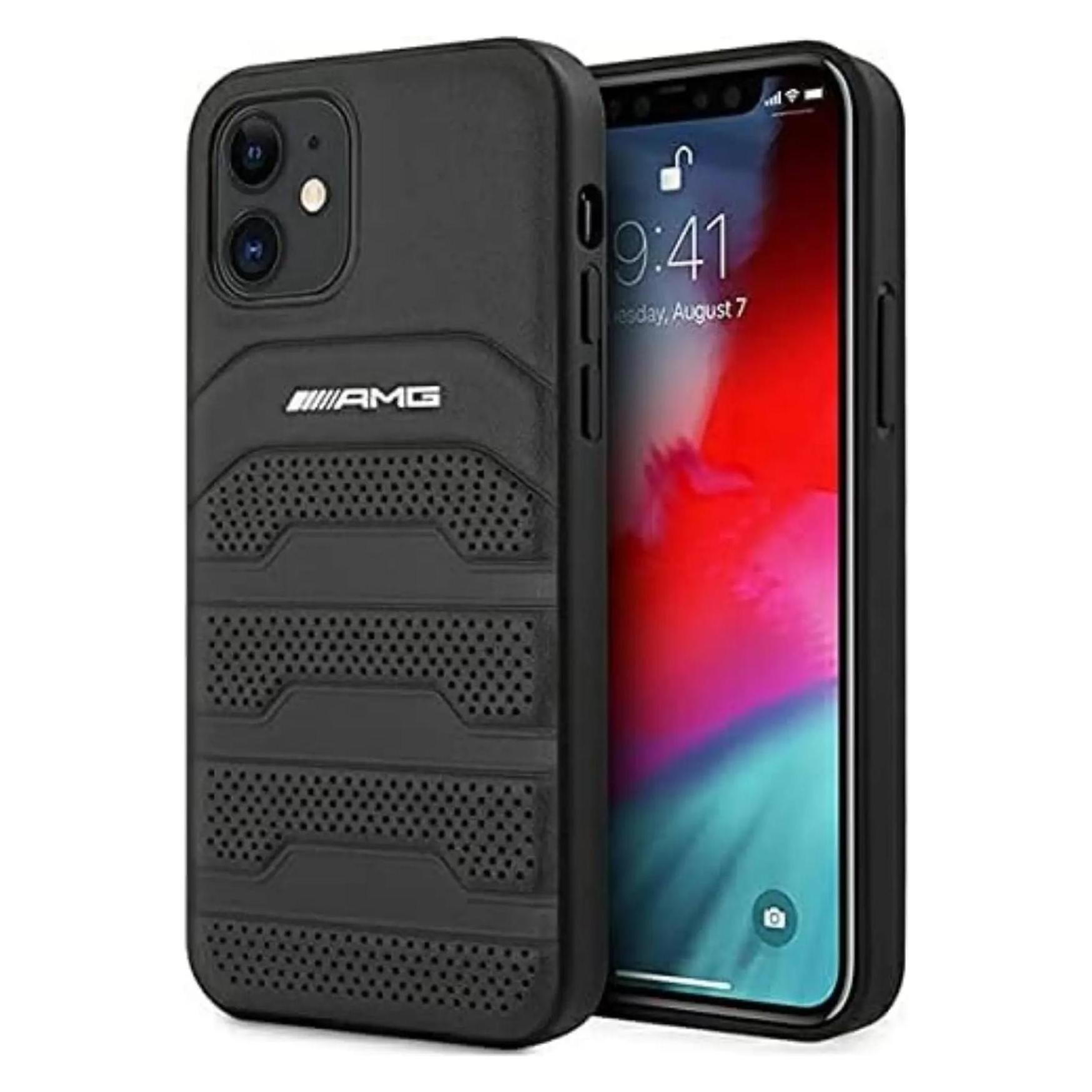 Mercedes Amg AMHCP12SGSEBK IPhone 12 Mini 5, 4" Czarny/black Hardcase Leather Debossed Lines (Apple IPhone 12 Mini), Smartphone Hülle, Schwarz