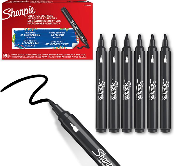 Produktbild Sharpie - Creative Marker Acrylic Paint Pens - Bullet Tip Water-Based Paint Markers - Black - 6... (Schwarz, 1 x)