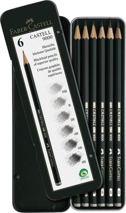 Produktbild Faber-Castell 9000 (2 mm, B, HB, 2B, 4B, 6B, 8B, 6 x)