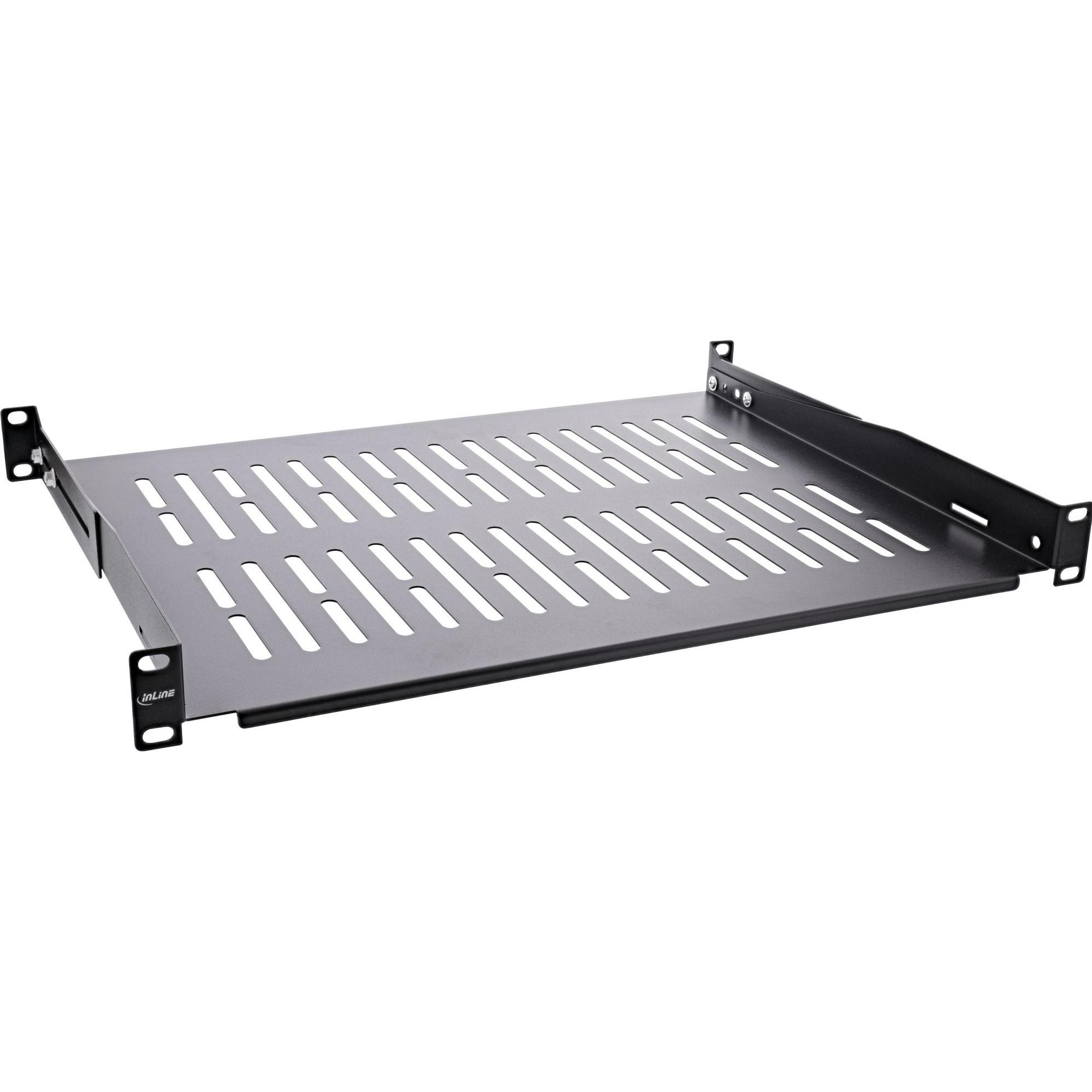 InLine 19" Fachboden, 350mm, 50kg, 1HE, RAL 9005 schwarz, Serverschrank Zubehör, Schwarz