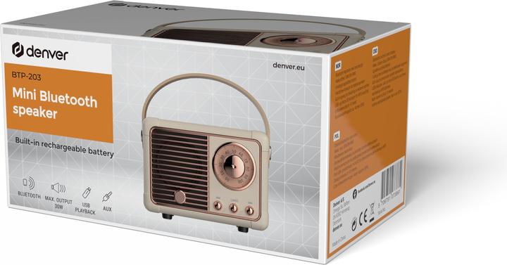 Image du produit Denver Haut-parleur BT rétro BTP-203 (4 h, Fonctionnement sur batterie)