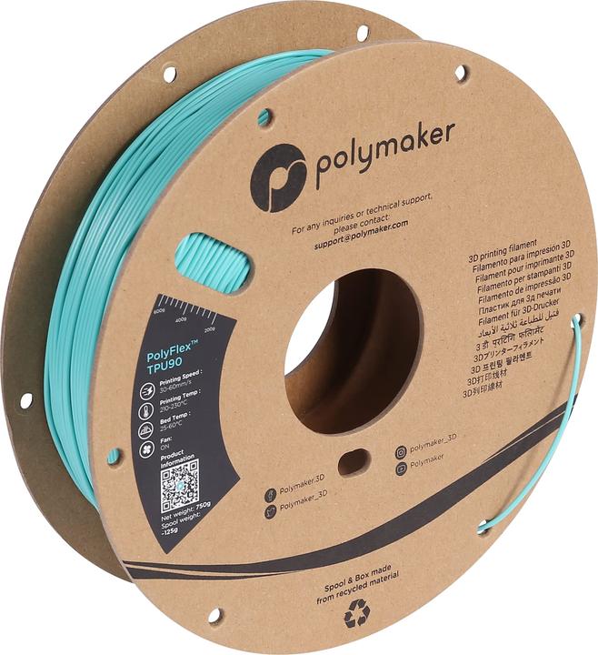 Produktbild Polymaker PolyFlex TPU-90A Teal 1.75mm 750g (TPU, 1.75 mm, 750 g, Türkis)
