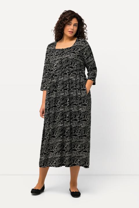 Produktbild Ulla Popken Jerseykleid, Wellen, A-Linie, Carree-Ausschnitt, 3/4-Arm (60)