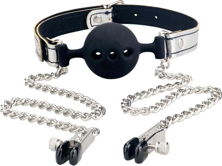 Immagine prodotto Lovetoy Bondage Fetish Bavaglio a sfera con pinza per capezzoli
