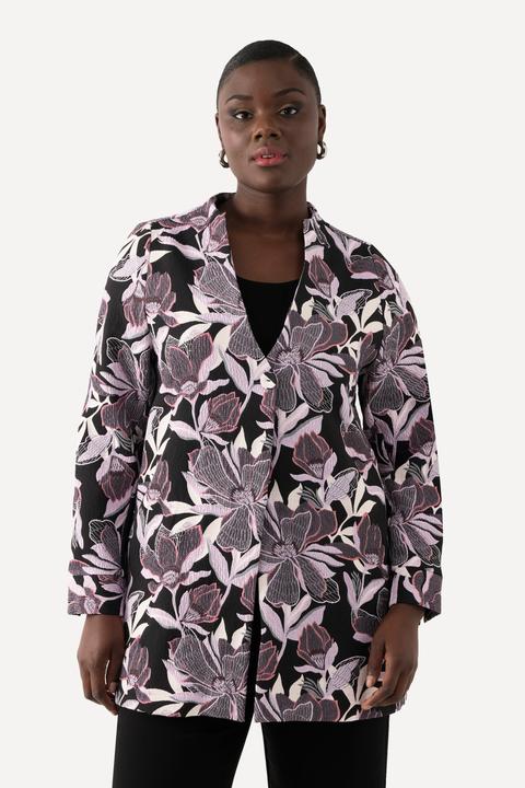 Image du produit Ulla Popken Veste Jacquard motif fleurs, col calice et encolure en V (54)