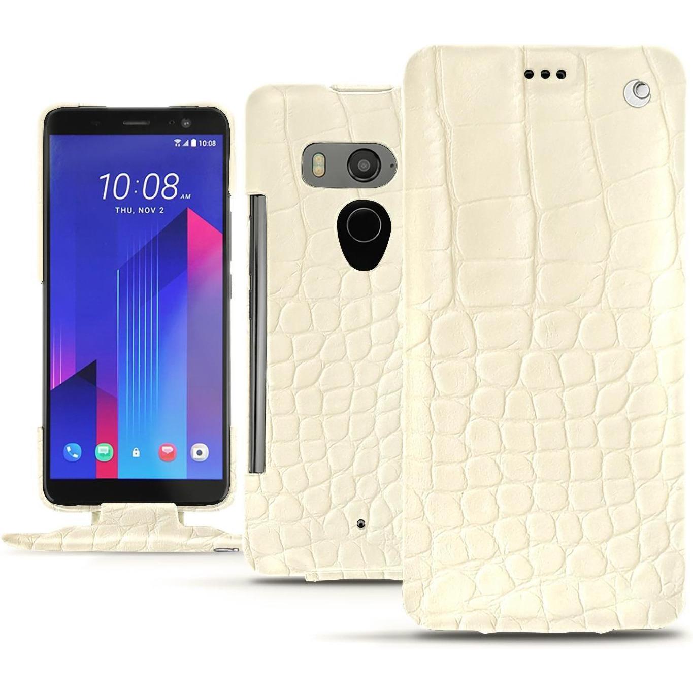 Noreve Lederschutzhülle vertikal (HTC U11+), Smartphone Hülle, Weiss