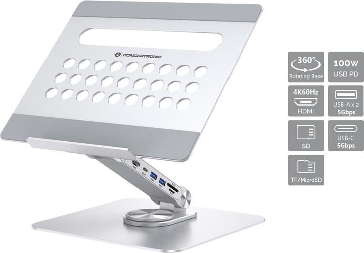 Actual product image Conceptronic Tablet Halterung inkl 7-in-1 Docking Station si (USB-C, 7 ports)