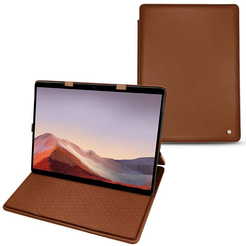 Thumbnail - Noreve Lederschutzhülle vertikal (Microsoft Surface Pro X), Tablet Hülle, Braun