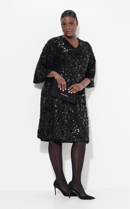 Actual product image Ulla Popken Fringed Sequined Short Sleeve Dress (42, 44)