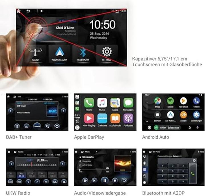 Produktbild Xzent Autoradio mit Touchscreen, DAB+, USB, Apple CarPlay und Android Auto (Android Auto, Apple Carplay)