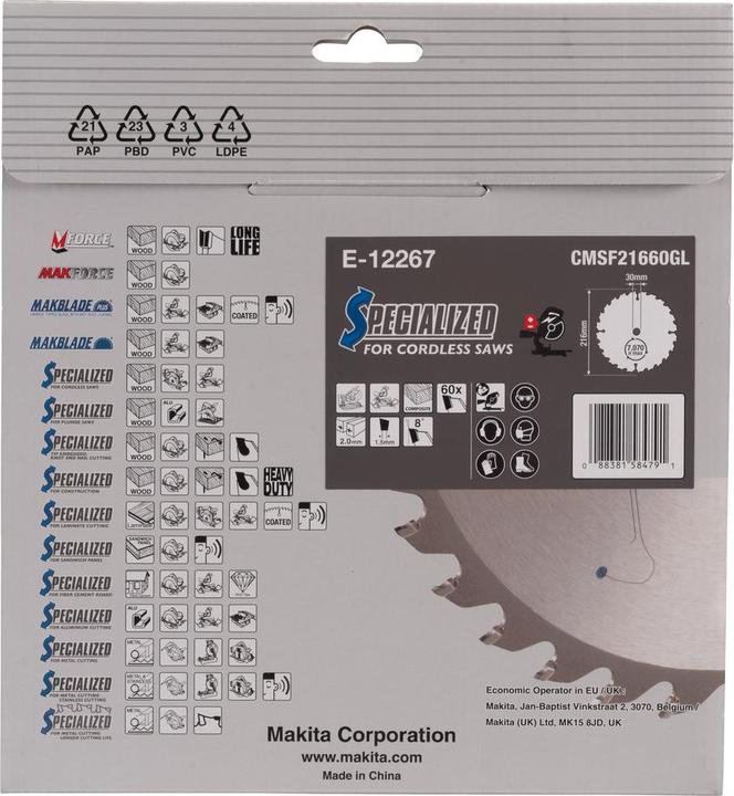 Productafbeelding Makita Zaagblad 216x2,0x30, 60Z EFFICUT
