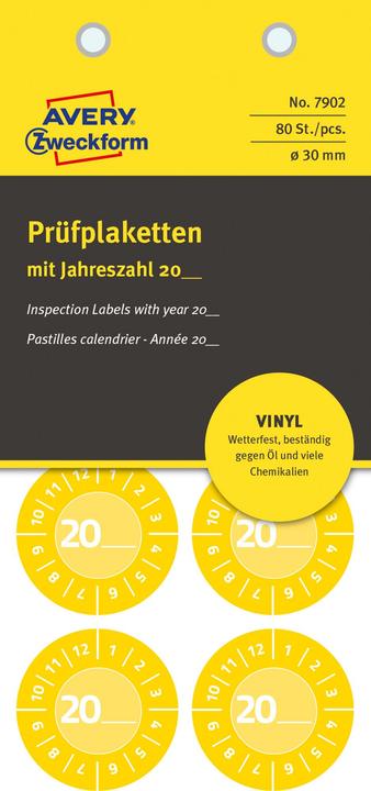 Produktbild Avery -Zweckform 80 St. Prüfplakette 20XX Gelb (Ø) 30 mm 30 mm