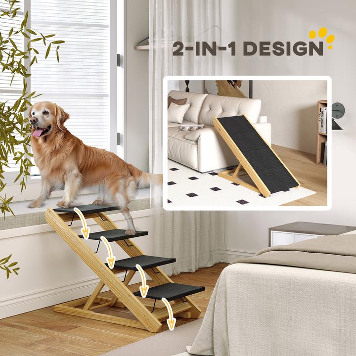 Actual product image PawHut Haustiertreppe Kiefernholz, Polyester Naturholz (Cat, Dog, Foldable)