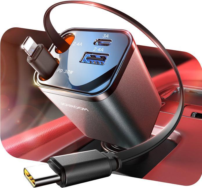 Produktbild Joyroom 4-in-1 Car Charger 30W with Retractable USB-C/Lightning Cables
