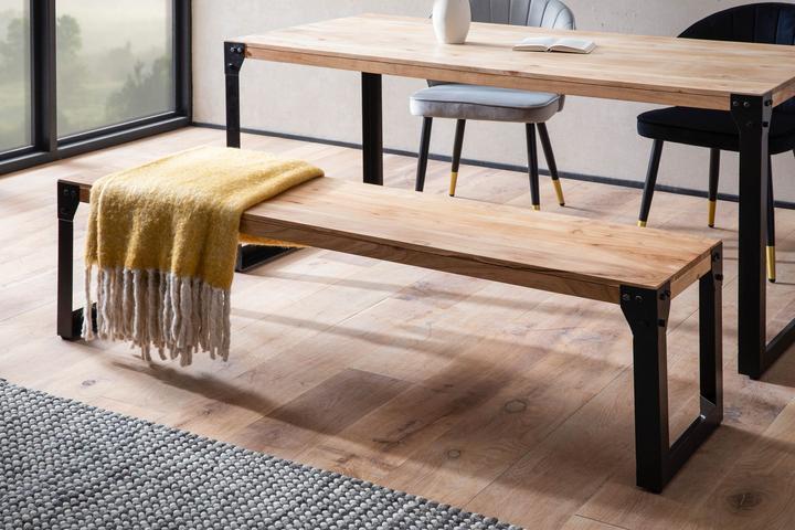 Actual product image FineBuy Esszimmerbank Sitzbank Akazie Massivholz Essbank Industrial Holzbank (120 cm)