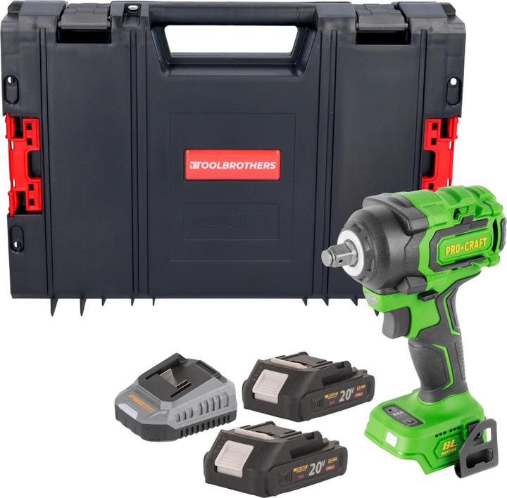Produktbild Procraft PWA18bb Akku Schlagschrauber 20 V 550 Nm 1/2" Brushless + 2x Akku 2,0 Ah + Ladegerät + (Bohrschrauber, Schlagschrauber)