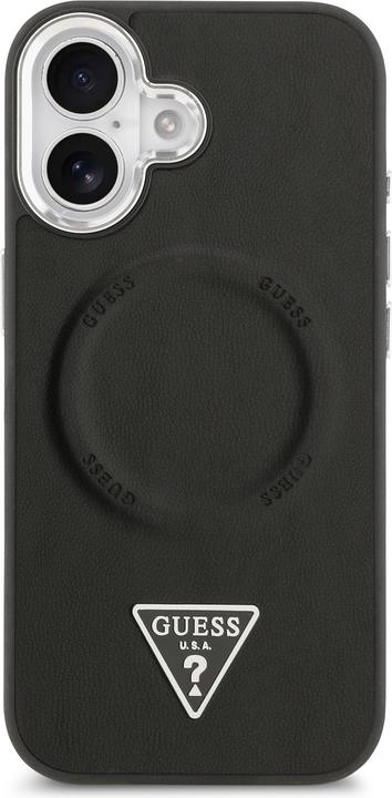 Image du produit Guess Case Magsafe PU Leather Case With Triangle Logo Silver Metal Camera Frame For iPhone 17 Black (Apple iPhone 17)
