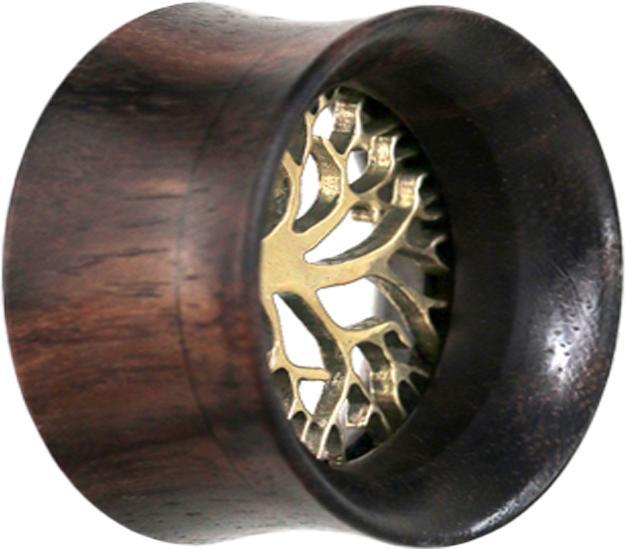 Produktbild Star Piercing Flared Tunnel aus Narra Holz Baum des Lebens (Messing, Organisch)