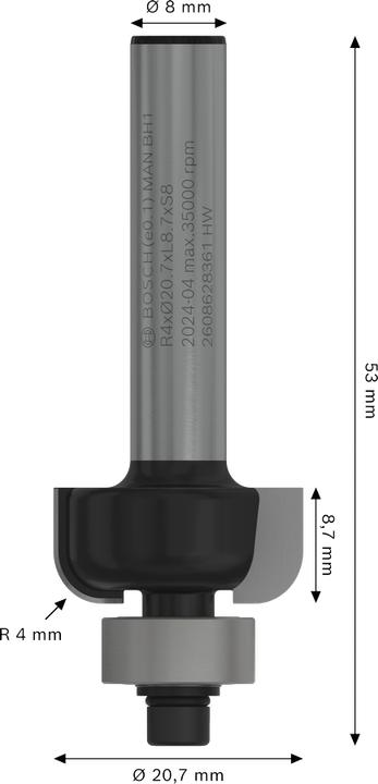 Actual product image Bosch Professional Zubehör Chamfer cutter, 8 mm, R1 4 mm, D 20.7 mm, L 9 mm, G 53 mm