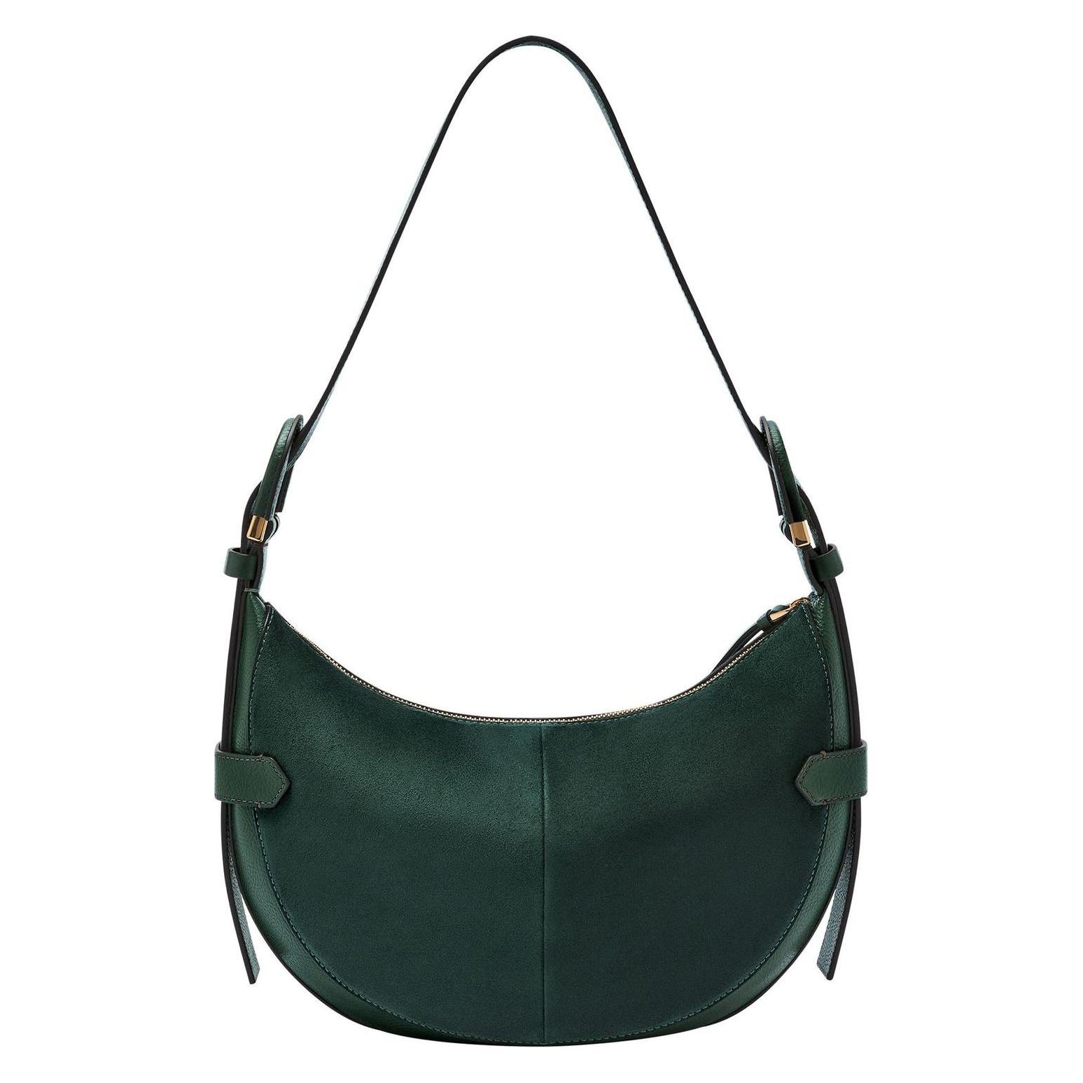 Fossil, Damen, Handtasche, Italienisches Suède Hobo Mit Verstellbarem Schultergurt Und Innenfächern, Grün