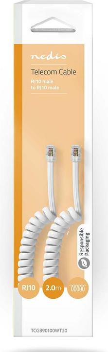 Immagine prodotto Nedis Cavo telefonico | Spina RJ10 | Spina RJ10 | 2,00 m | Design del cavo: A spirale | Tipo di cavo: RJ10