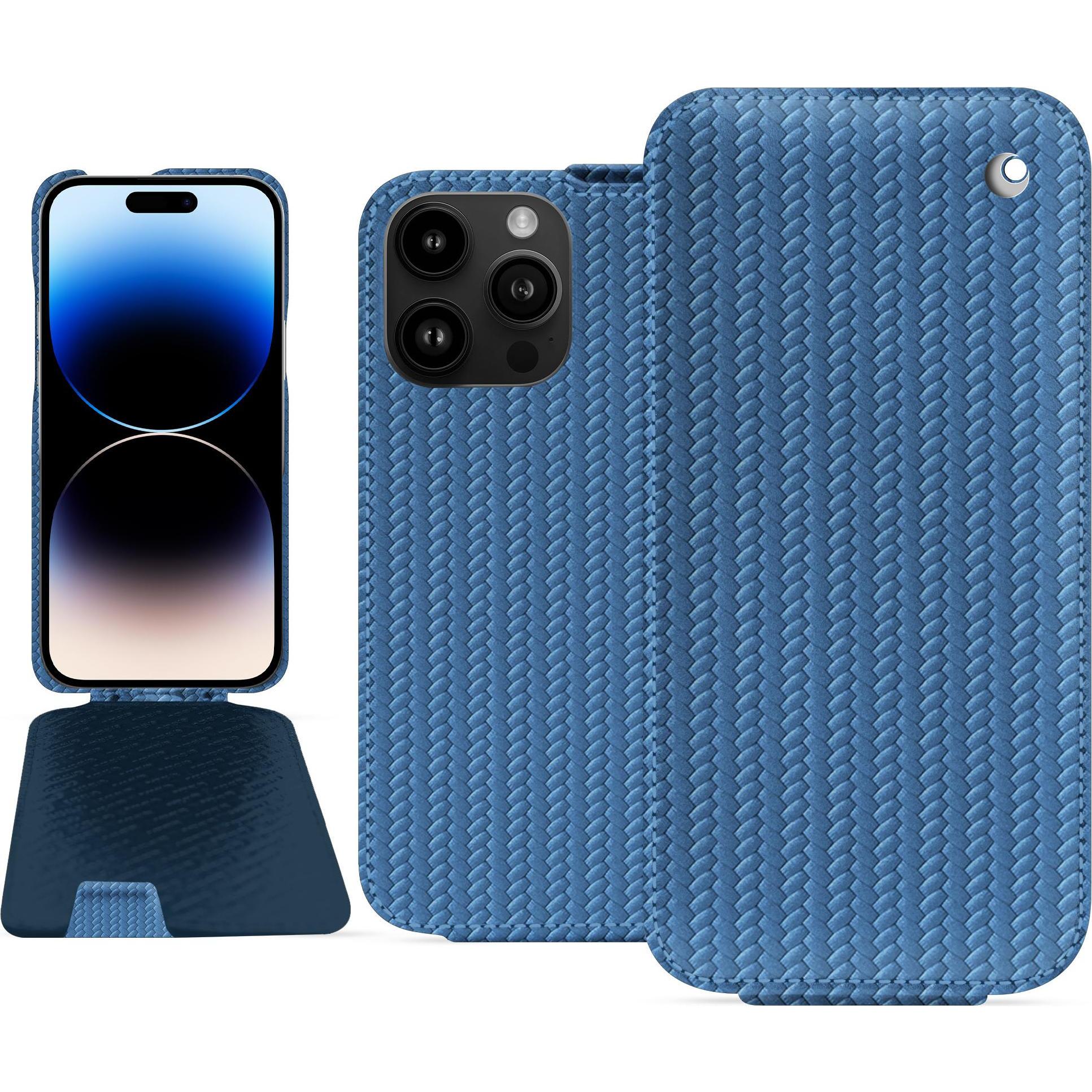 Noreve Lederschutzhülle vertikal (Apple iPhone 15 Pro Max), Smartphone Hülle, Blau
