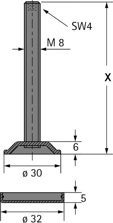 Productafbeelding Hettich Sockelverstellschraube 60 mm, mit Gewinde M8 (1 Pcs.)