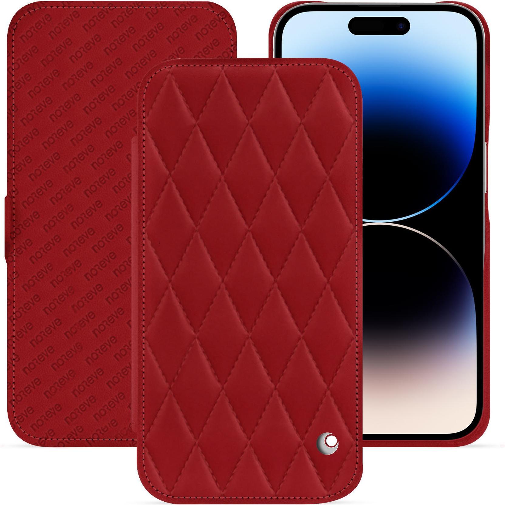Noreve Lederschutzhülle horizontal (Apple iPhone 15 Pro), Smartphone Hülle, Rot