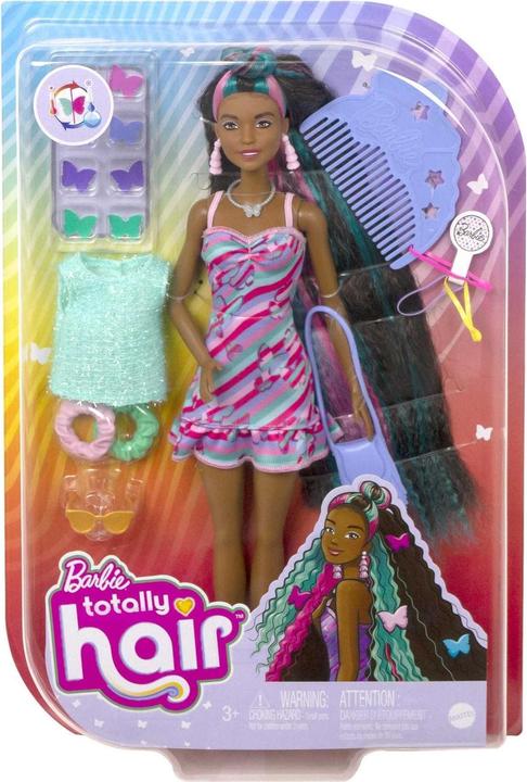 Image du produit Barbie Poupée Totally Hair (cheveux noirs) en robe imprimée papillon